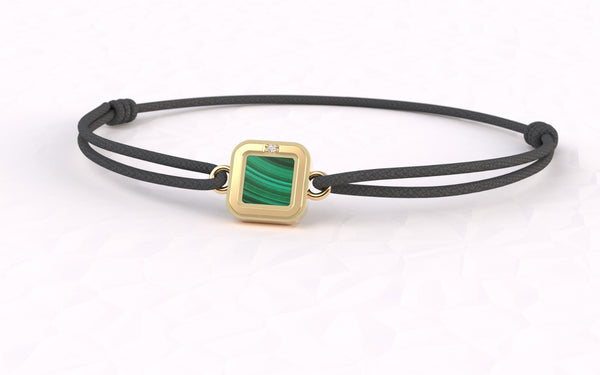 Bracelet Core Square - Argent platinium Jaune - Plein Malachite