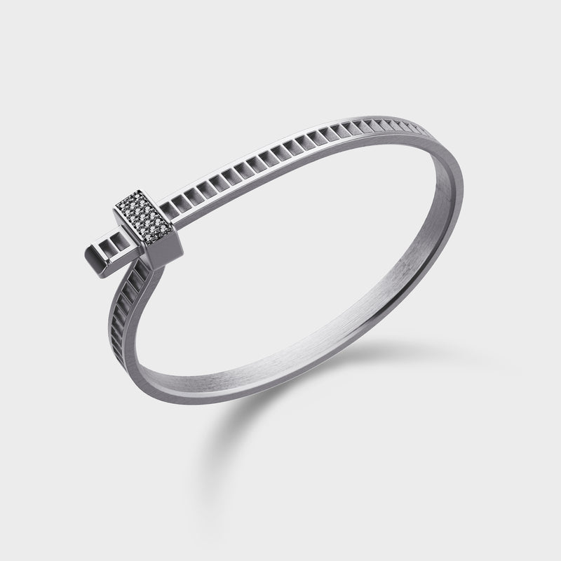 Bracelet Bind Me Argent Platiné & Diamants Noirs