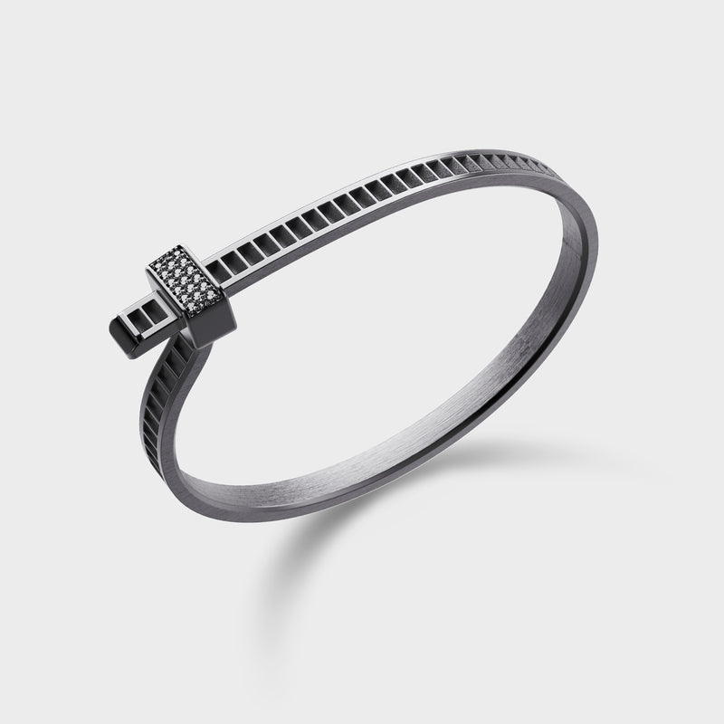 Bracelet Bind Me Argent Platiné & Diamants Noirs